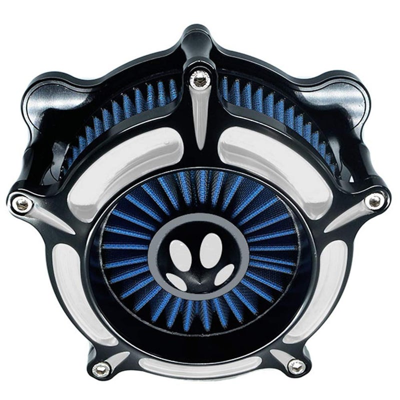 AGECO Air Filter Intake Motorcycle Turbine Cleaner Kit Cnc Cut Chrome for Harley Touring Street Glide 2008 - 2016 Softail 2016 - 2017 Fitment - C (Blue) - Image 1